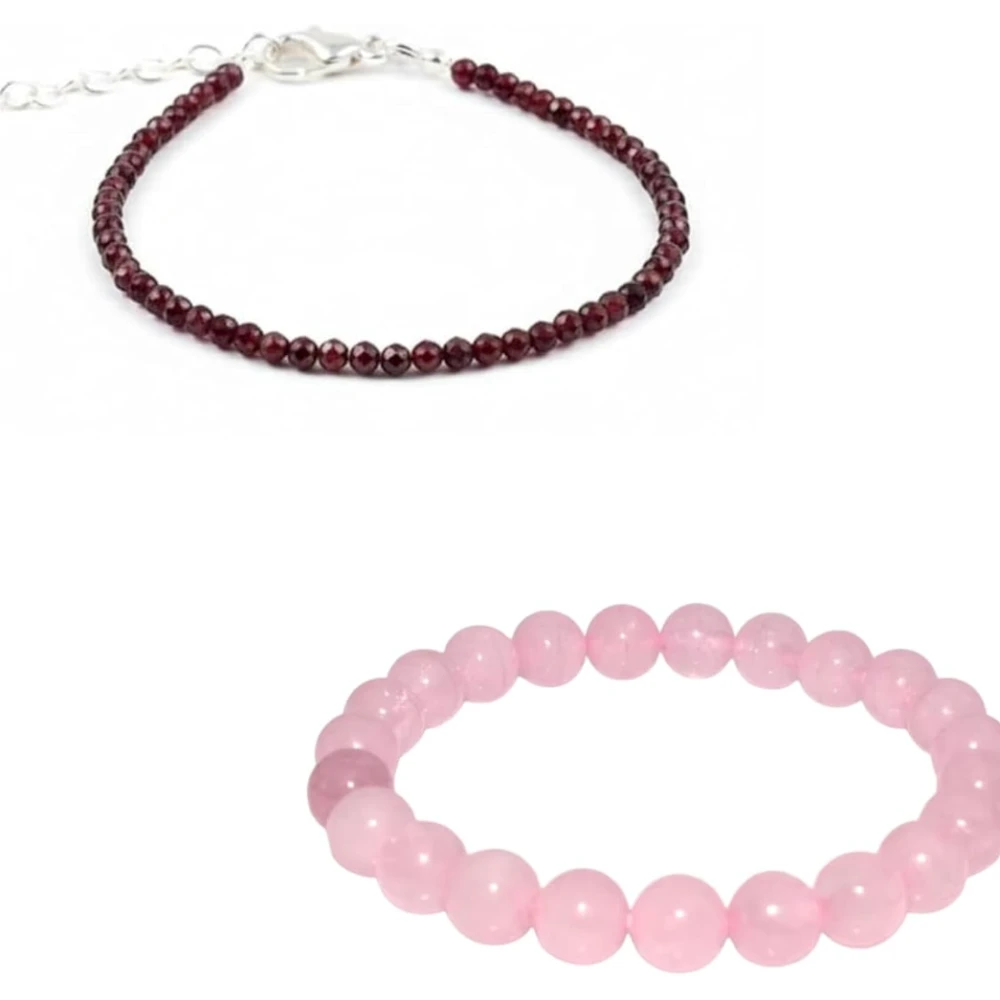 Certified Garnet Anklet with FREE Rose Quartz 6mm Bracelet | Natural Healing Crystal Jewelry for Strength, Love & Energy Balance | Handmade Gemstone Anklet for Women | Gift for Positivity & Wellness (2 Pcs)