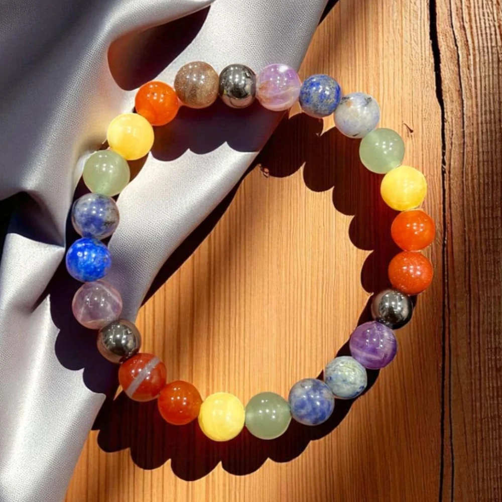 Agatesvibe Factory Multicolour 7 Chakra Bracelet – 10mm Natural Stone Beads for Reiki Healing, Meditation & Protection – Unisex Crystal Energy Jewelry (Pack of 1)