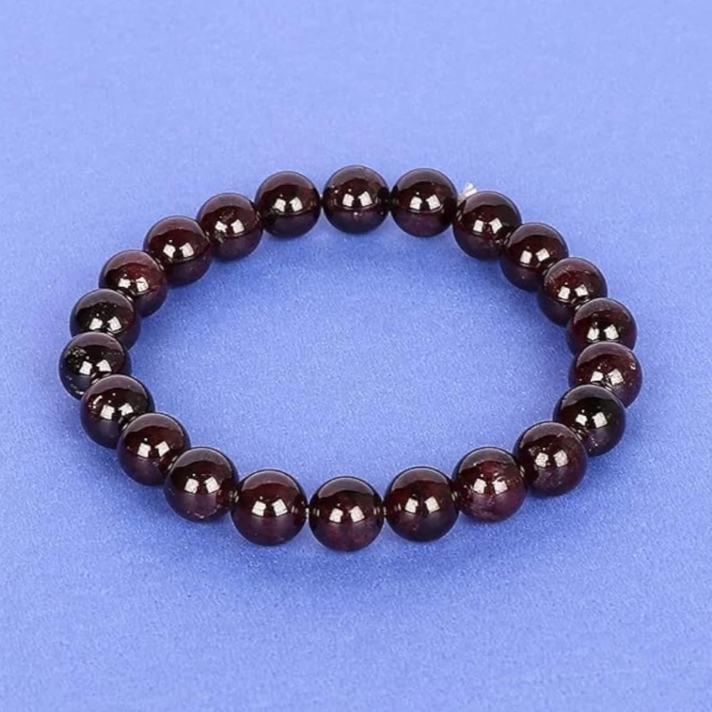 Agatesvibe Handmade Gem Semi Precious Gemstone 8mm Round Beads Stretch Bracelet 8mm Bead Size (Red Garnet)