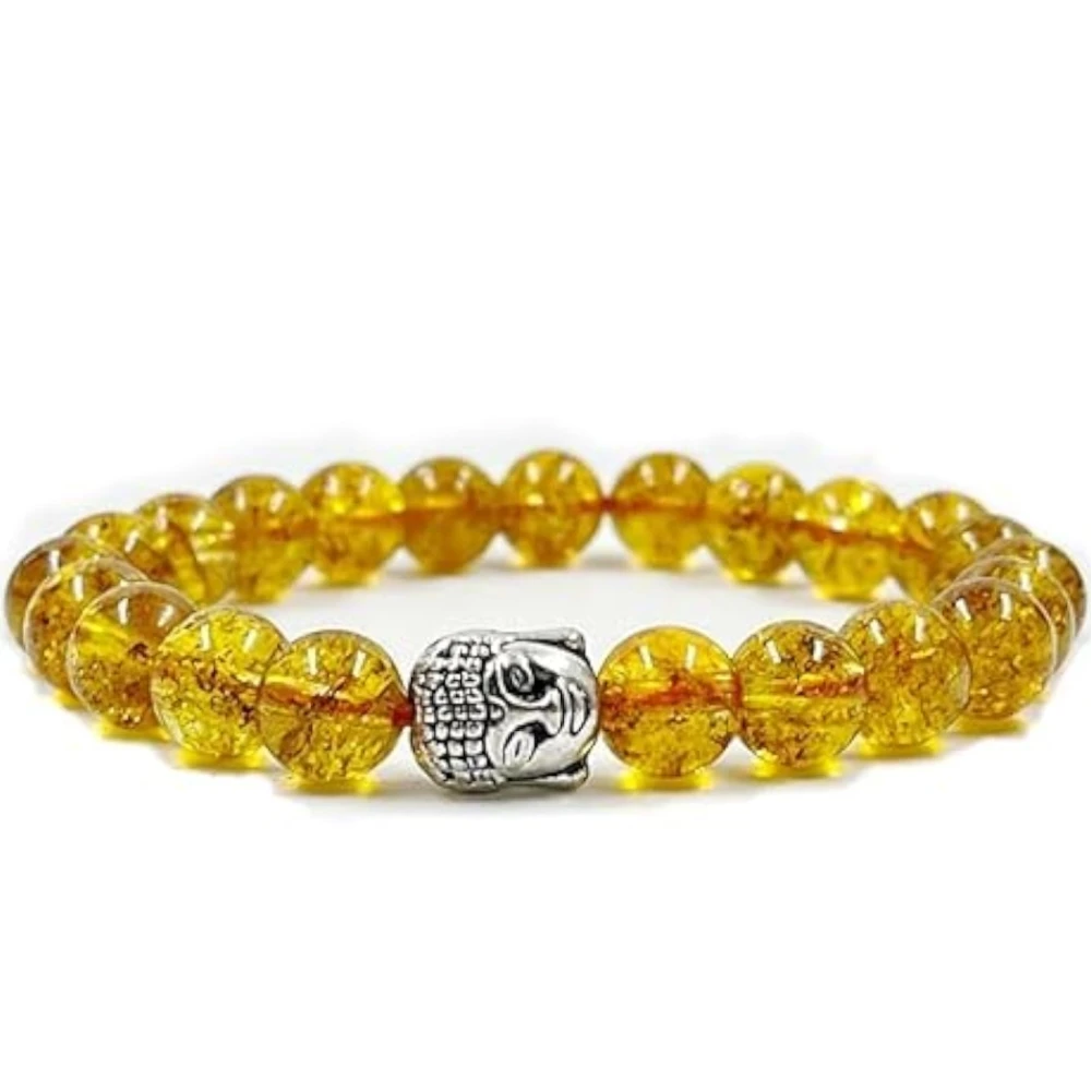 Agatesvibe Buddha Natural Crystal Healing Gemstone Chakra Bracelet | 8mm Beads | Unisex Spiritual Jewelry (Pack of 1) (Citrine with Buddha Head)