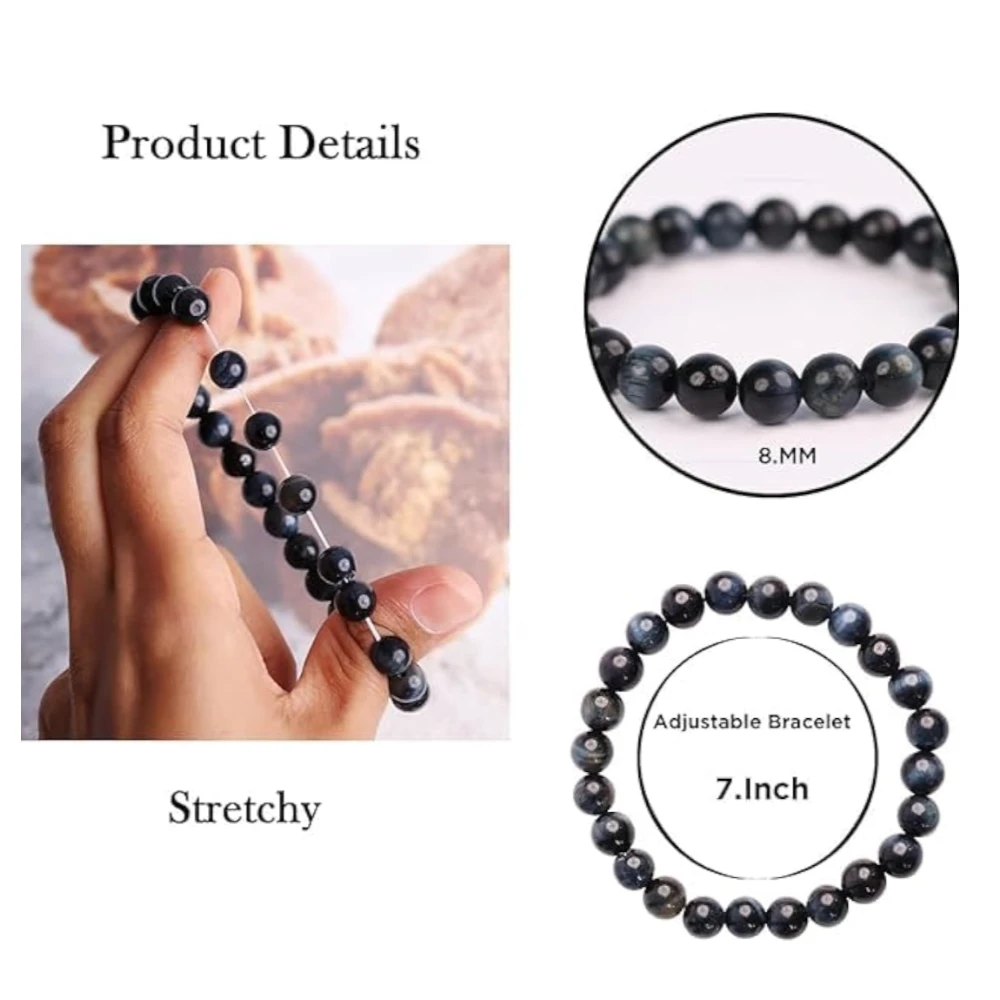 Agatesvibe Crystal Bracelet for Men & Women (8mm) | Gemstone Round Beads Bracelet for Girls | Elastic Casual Bracelet for Boys | Natural Reiki Feng Shui Healing Stone Bracelet for Unisex Adults (PAck of 1) (Tiger Eye)