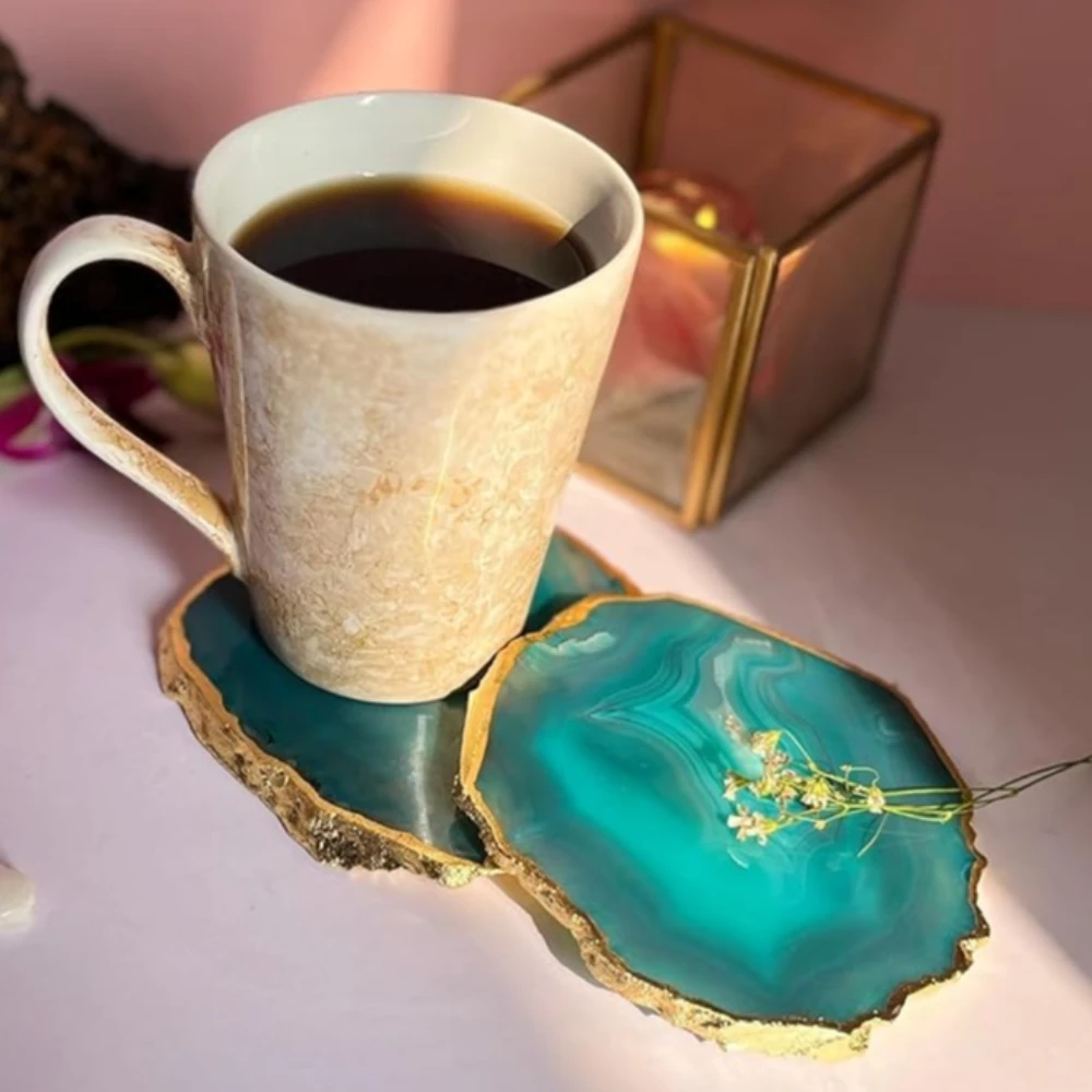 Agatesvibe Brazilian Agate Stone Coaster Beautiful Coaster Fit for Tea Cups Coffee Mugs and Glasses Perfect Table Accessories Tableware (Pack of 1) (Green Agate Set of 2)