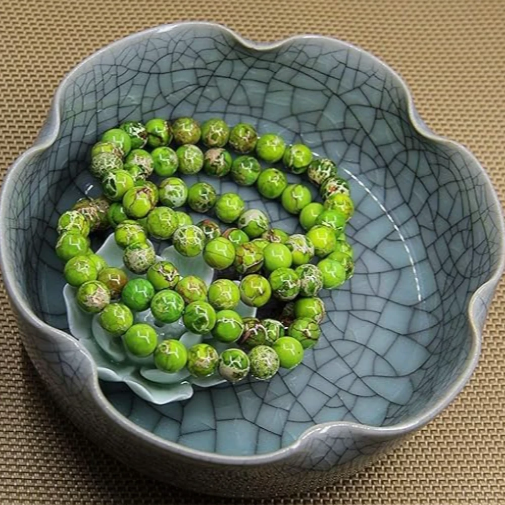 Agatesvibe Handmade Semi-Precious Gemstone Beaded Bracelet – 8mm Round Stretch Bracelet (7") for Unisex (Pack of 1) (Green Sea Sediment Jasper)