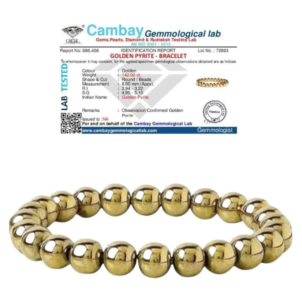 Agatesvibe Golden Pyrite Bracelet – Unisex Bracelet for Men & Women | Confidence, Prosperity & Protection | Attracts Wealth, Fame & Good Luck | Genuine Stone with Certificate of Authenticity