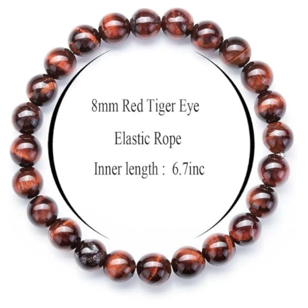 Agatesvibe "Men Women 8mm Natural Stone Beads Bracelet – Elastic Agate Yoga Healing Energy Bracelet Bangle – Unisex Boho Jewelry for Meditation & Balance (Red Tiger Eye)