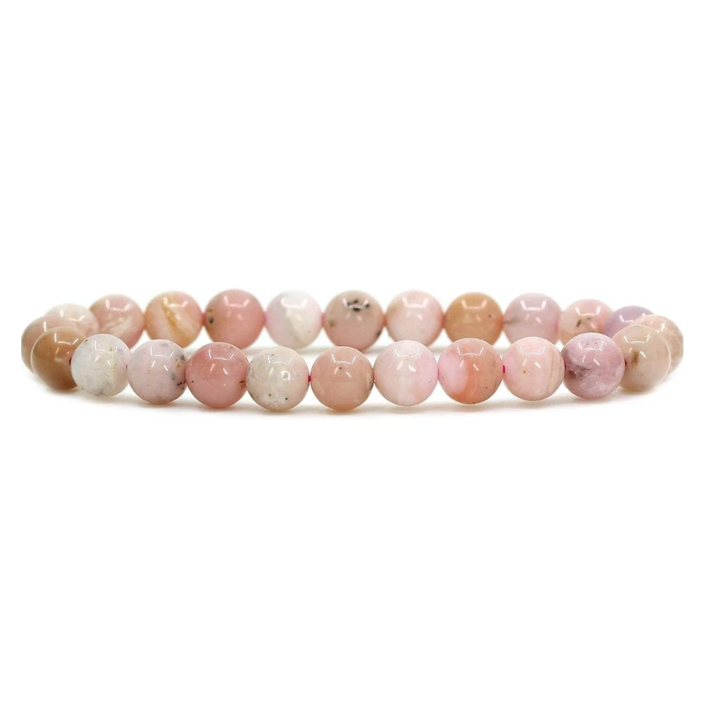 Agatesvibe Handmade Gem Semi Precious Gemstone 8mm Round Beads Stretch Bracelet 8mm Bead Size (Pink Opal)