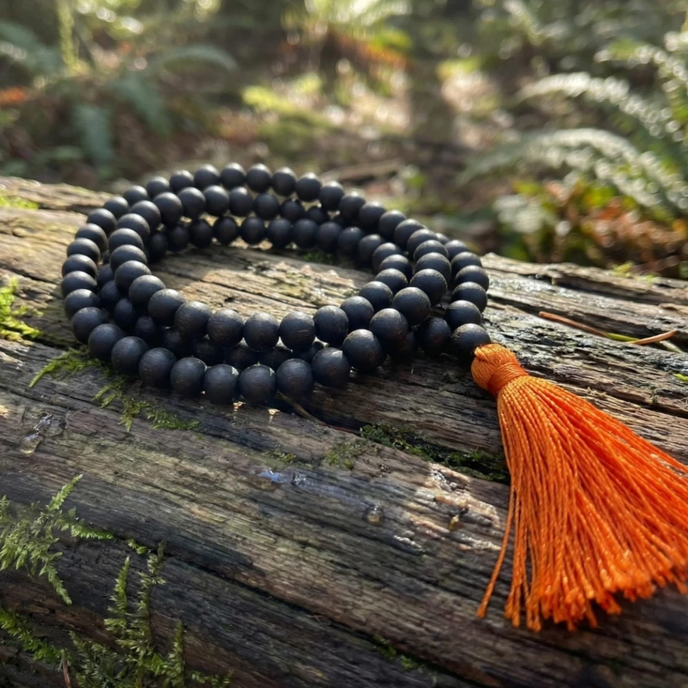 Men 100% Natural Unpolished Karungali Malai | Original 8mm Black Ebony Wood Mala | Natural Karungali Beads for Meditation, Protection & Spiritual Healing | Authentic Ebony Necklace (Pack of 1)