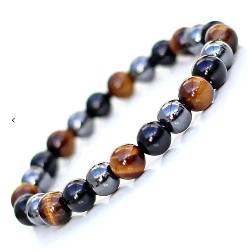 Agatesvibe Total Protection Crystal Bracelet Set for Men & Women – Tiger Eye, Black Obsidian, Hematite & Evil Eye – Real Healing Stones Adjustable Bracelet (Pack of 1)
