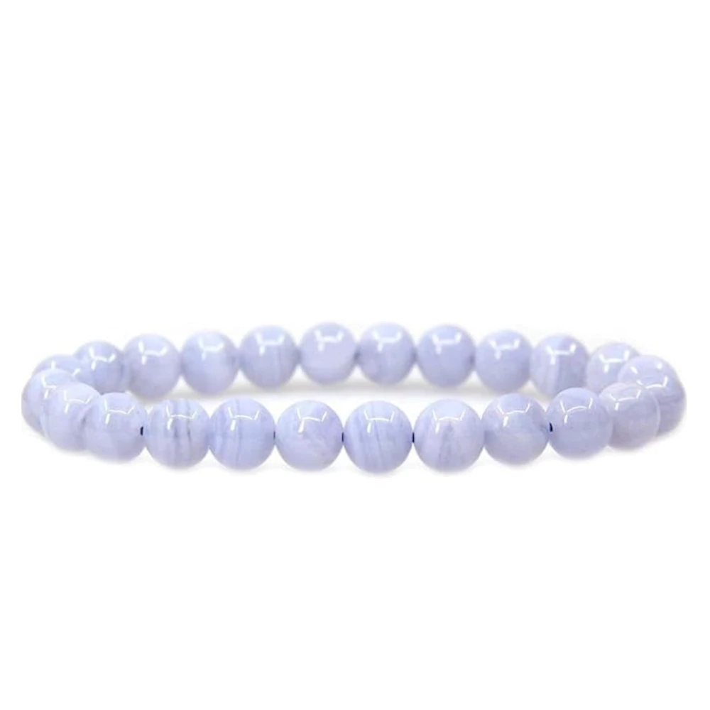 Agatesvibe Handmade Gem Semi-Precious Gemstone 8mm Round Beads Stretch Bracelet – 7" Unisex (Pack of 1) (A Grade Blue Lace Agate)