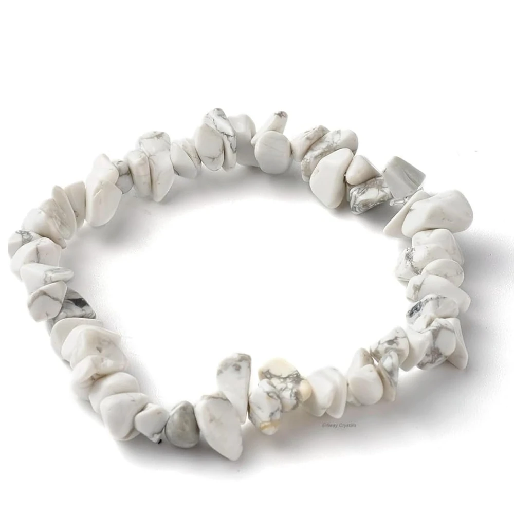 Agatesvibe Crystals Stretch Bracelet Irregular Beads Stretch Healing Crystals Chips Natural Gemstone for Women Jewelry Reiki Meditation (Pack of 1) (Howlite)