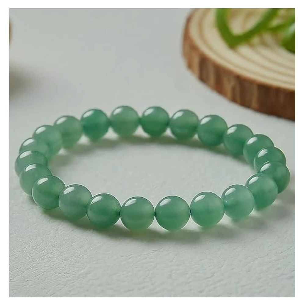 Agatesvibe Natural Certified 8mm Healing Crystal Bracelet | Unisex Stretchable Design | Chakra Balancing, Inner Peace & Abundance for Overall Well-being (Pack of 1) (Green Jade)