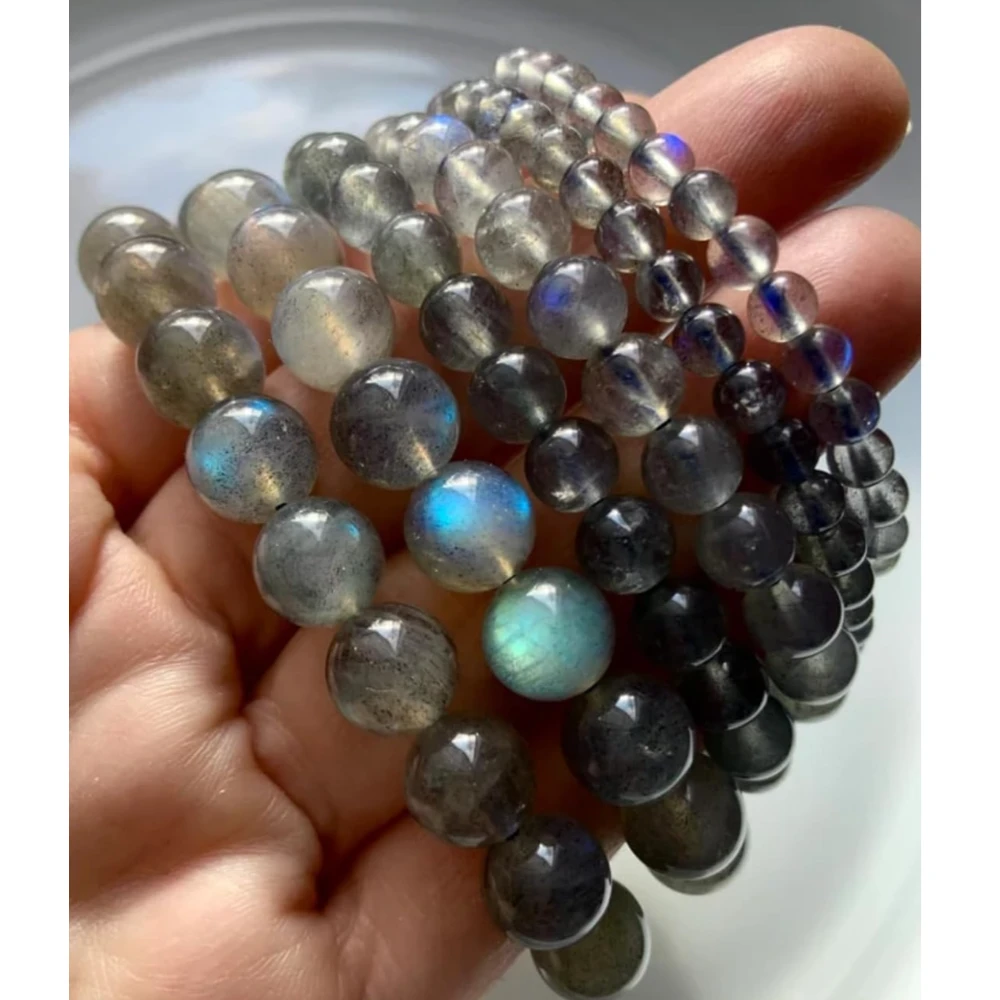 Agatesvibe "Labradorite Crystal Bracelet – Natural Crystal Healing Gemstone Jewellery | Beaded Stone Bracelet for Men & Women | Bead (Pack of 1)