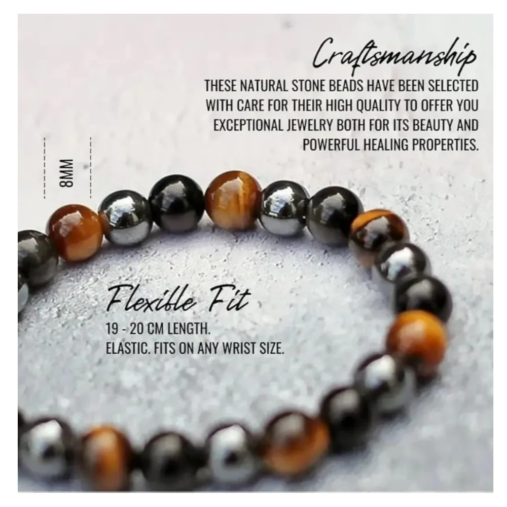 Agatesvibe Total Protection Crystal Bracelet Set for Men & Women – Tiger Eye, Black Obsidian, Hematite & Evil Eye – Real Healing Stones Adjustable Bracelet (Pack of 1)