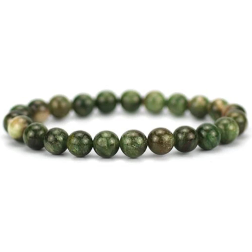 Agatesvibe Handmade Semi-Precious Gemstone Beaded Bracelet – 8mm Round Stretch Bracelet (7") for Unisex (Pack of 1) (Green Mica)
