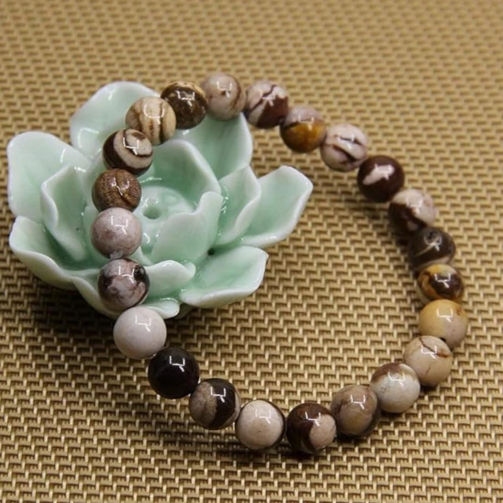 Agatesvibe Handmade Gem Semi-Precious Gemstone 8mm Round Beads Stretch Bracelet – 7" Unisex (Pack of 1) (African Zebra Jasper)