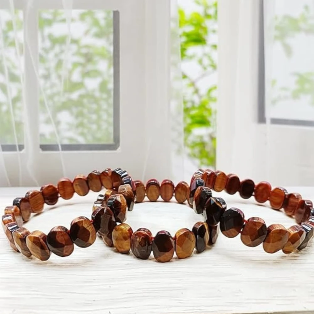 Agatesvibe Certified Reiki Healing Gemstone Bracelet – Tiger Eye, Aventurine, Amethyst & Jade Bangle Natural Tiger Eye & Amethyst Gemstone Bracelet – Vastu Expert Charged Healing Bangle (Pack of 1) (Multi Tiger Eye)