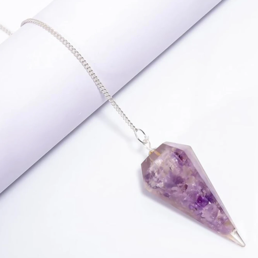 Agatesvibe "7 Chakra Stones Pendulum – Energy Healing & Dowsing Crystal | Reiki Pendulum with Chakra Chain & Ball for Meditation & Grids(Pack of 1) (Crystal Amethyst)