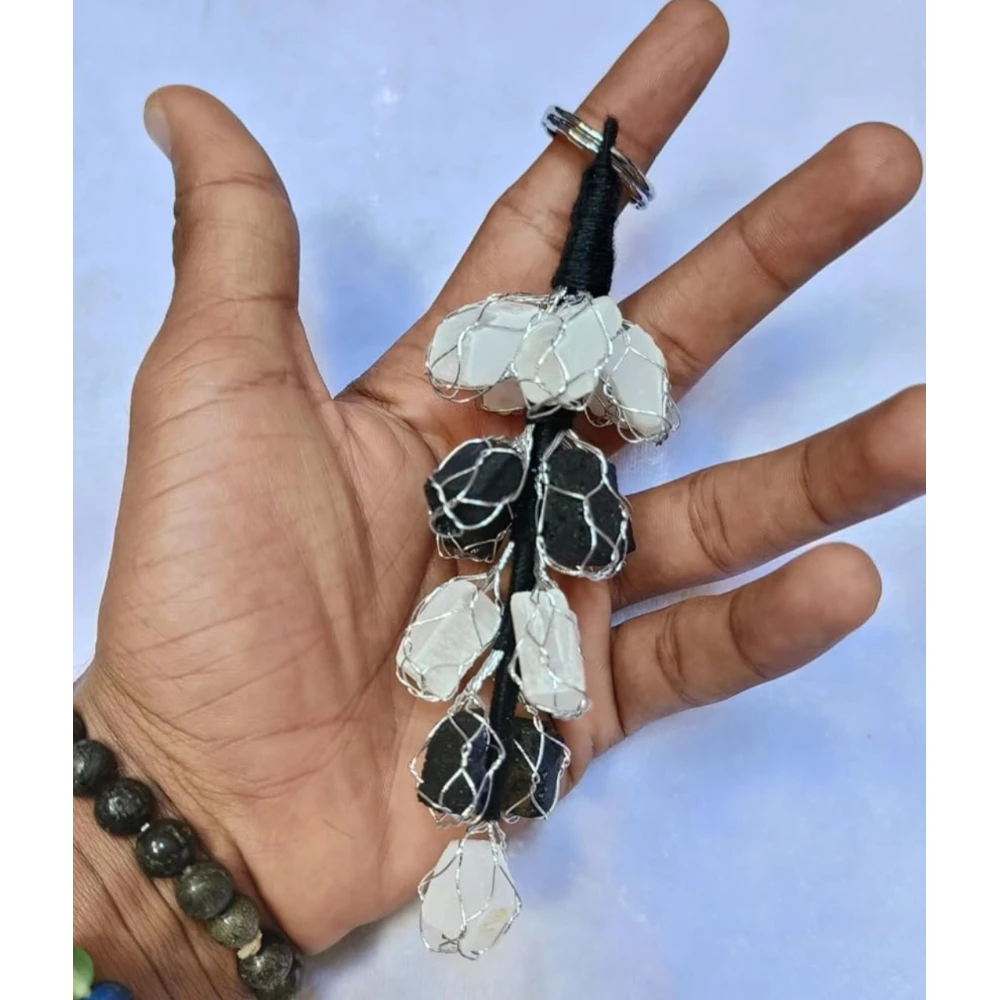 Black Tourmaline and Selenite Hanging Ornament | Energy Cleansing & Protection Décor for Home, Office & Spiritual Spaces 45% off