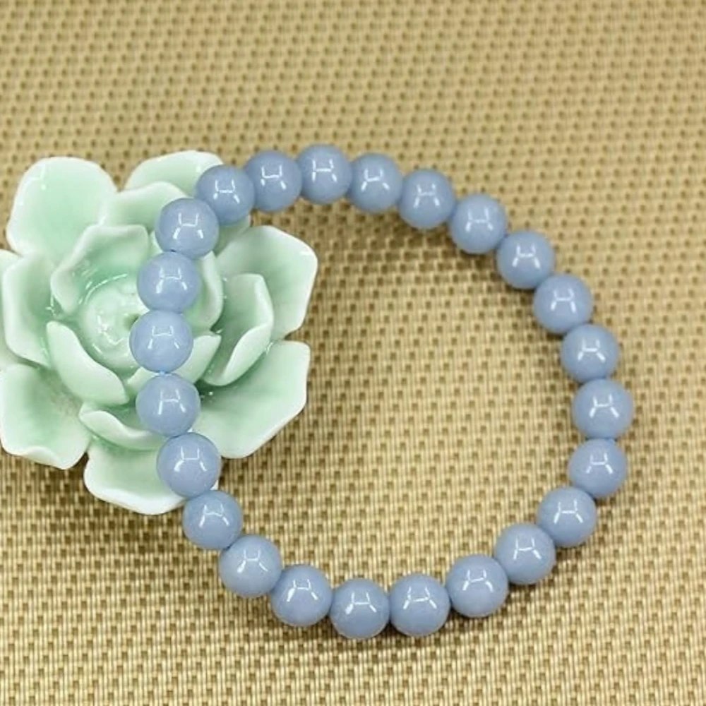 Agatesvibe Handmade Semi-Precious Gemstone Beaded Bracelet – 8mm Round Stretch Bracelet (7") for Unisex (Pack of 1) (Blue Angelite)