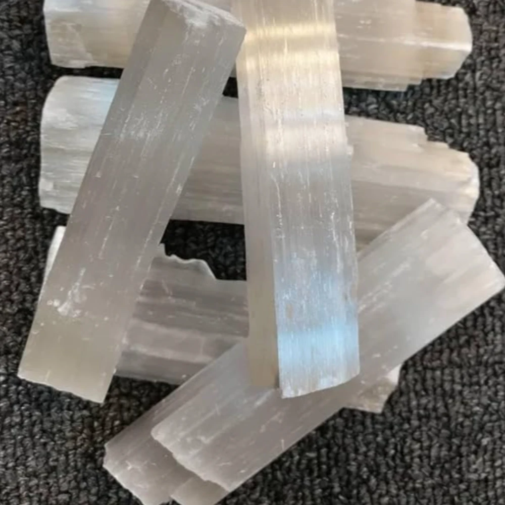 Agatesvibe Selenite Sticks Wands Bulk – 1.5–2" Each + Free Black Tourmaline & Crystal ID Card – Reiki, Chakra Healing, Protection & Positive Energy (10)