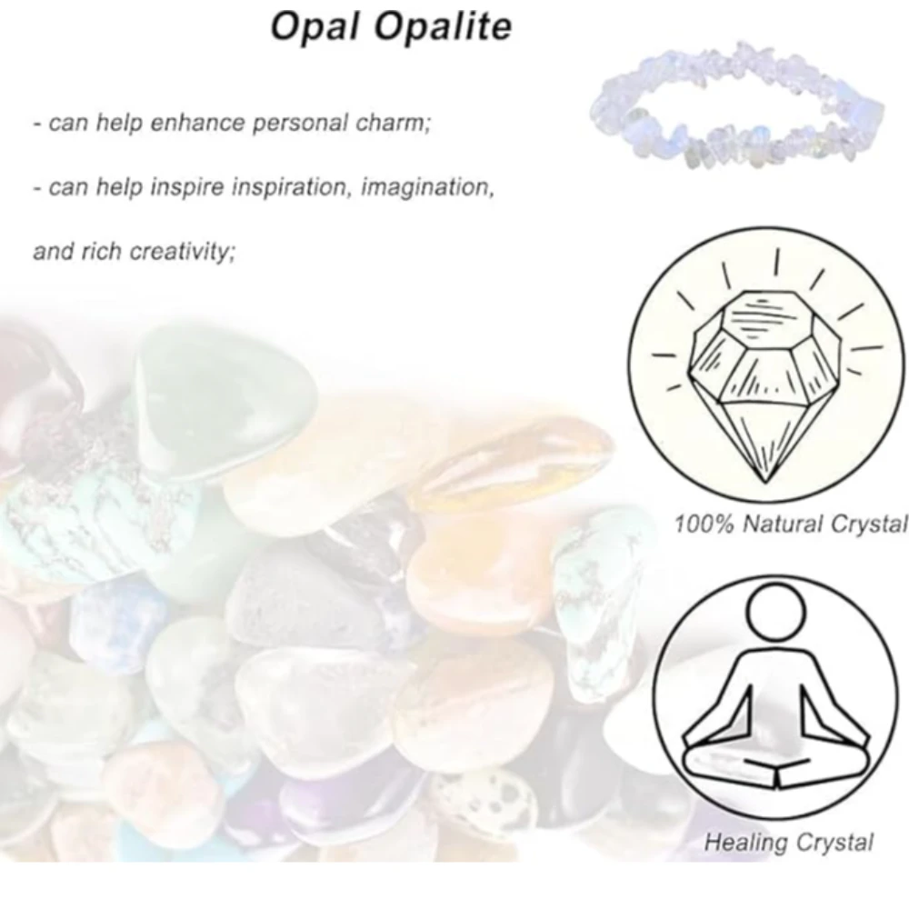 Agatesvibe Crystals Stretch Bracelet Irregular Beads Stretch Healing Crystals Chips Natural Gemstone for Women Jewelry Reiki Meditation (Pack of 1) (Opal Opalite)