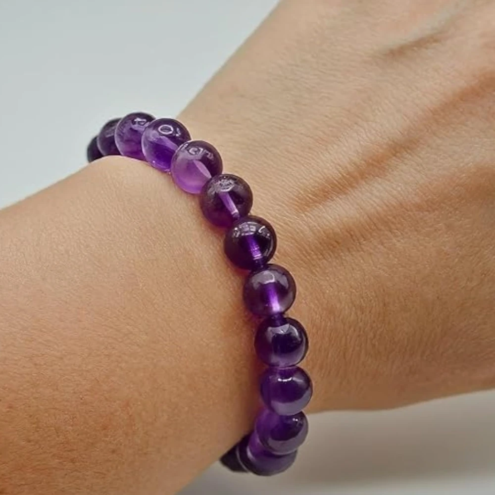 Agatesvibe Natural Certified 8mm Healing Crystal Bracelet | Stretchable, Suitable for Men and Women | for Chakra Balancing, Inner Peace, Abundance, and overall Well-being (Pack of 1) (Amethyst)