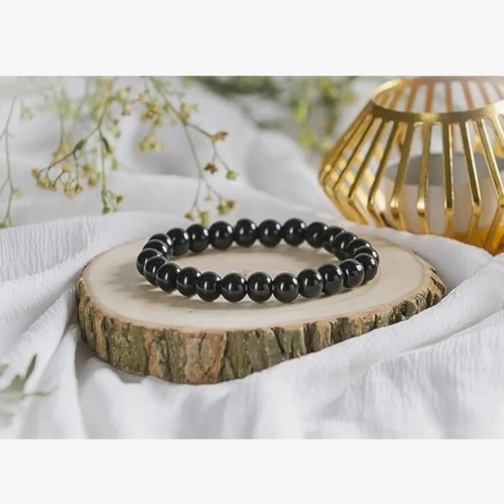 Agatesvibe Black Tourmaline Stone Bracelet For Both Men & Women | Reiki Crystal Healing Bracelet Help To Protect Against Negative Energy | 8mm Bead size (Pack of 1)