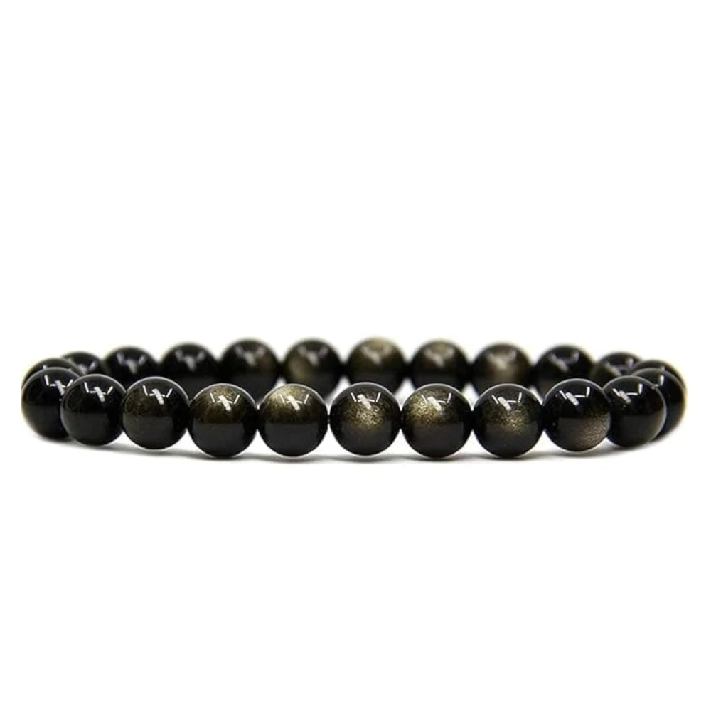 Agatesvibe Handmade Gem Semi-Precious Gemstone 8mm Round Beads Stretch Bracelet – 7" Unisex (Pack of 1) (Golden Obsidian)