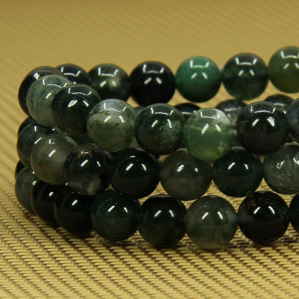 Agatesvibe Handmade Gem Semi Precious Gemstone 8mm Round Beads Stretch Bracelet 8mm Bead Size (Moss Agate)