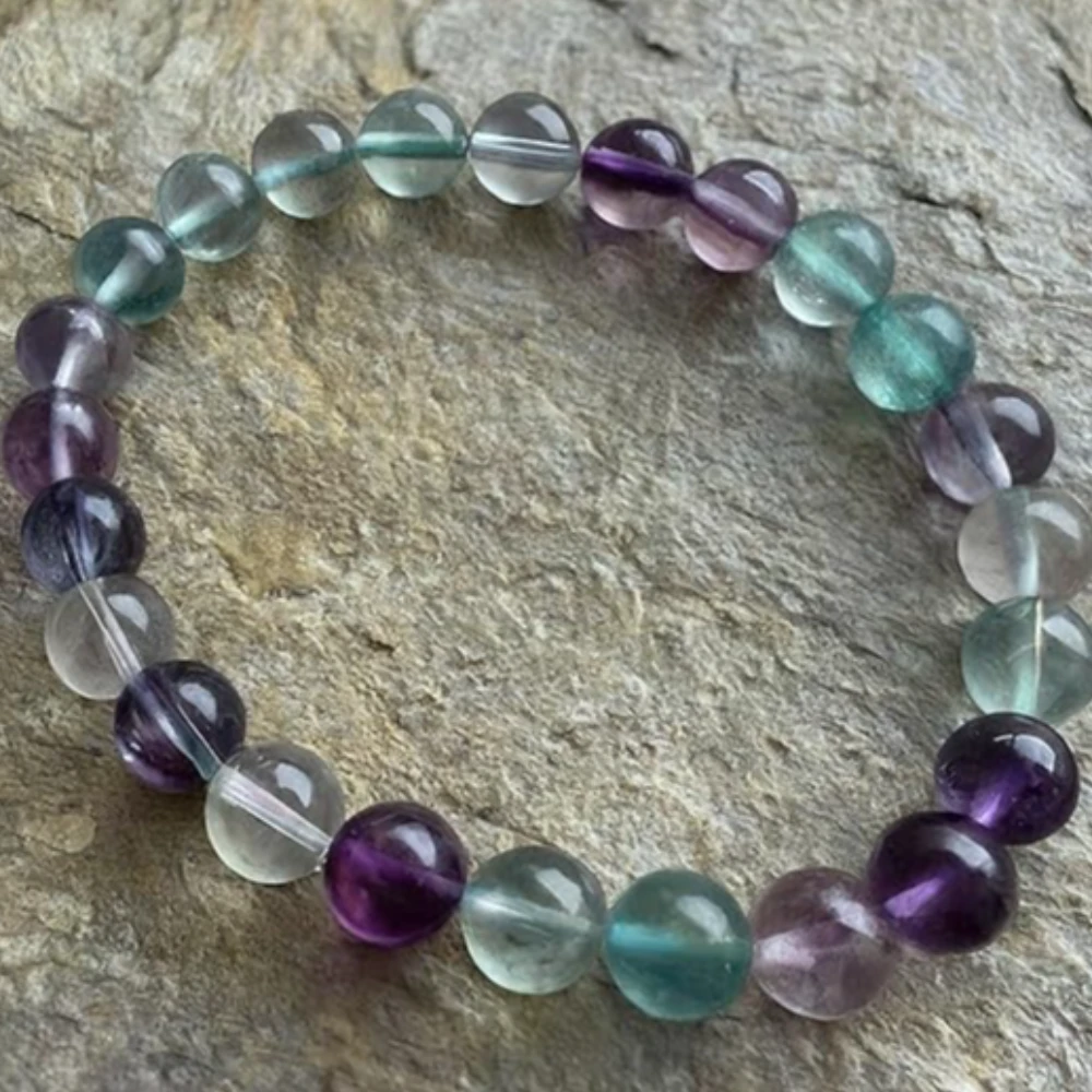Agatesvibe Natural Certified 8mm Healing Crystal Bracelet | Stretchable, Suitable for Men and Women | for Chakra Balancing, Inner Peace, Abundance, and overall Well-being (Pack of 1) (Multi Fluorite)