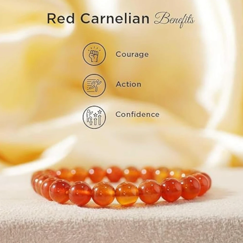 Agatesvibe Handmade Gem Semi Precious Gemstone 8mm Round Beads Stretch Bracelet 8mm Bead Size (Red Hematoid)