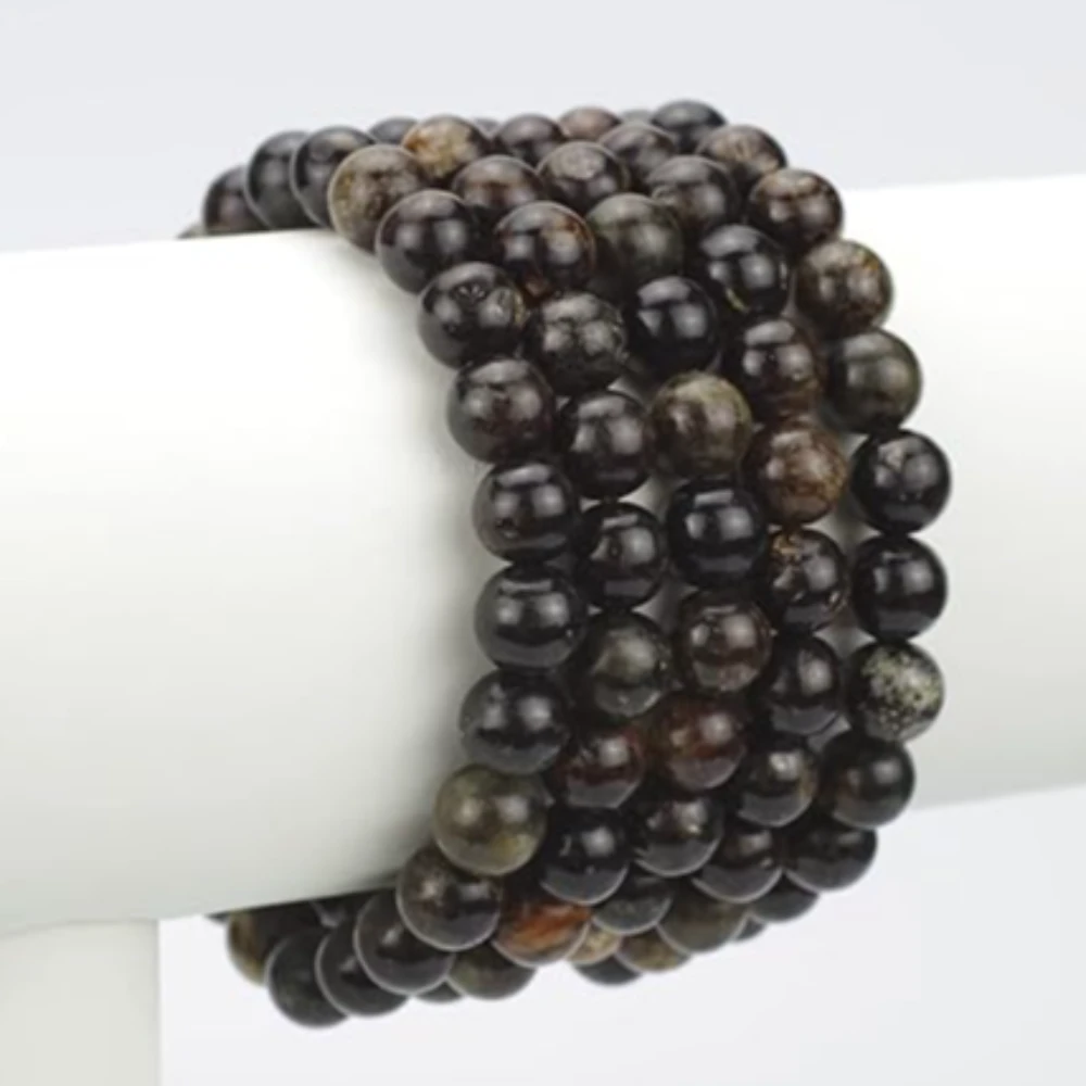 Agatesvibe Handmade Semi-Precious Gemstone Beaded Bracelet – 8mm Round Stretch Bracelet (7") for Unisex (Pack of 1) (Black Mica)