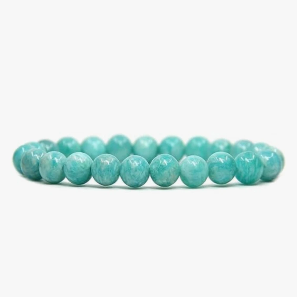 Agatesvibe Handmade Semi-Precious Gemstone Beaded Bracelet – 8mm Round Stretch Bracelet (7") for Unisex (Pack of 1) (Amazonite)