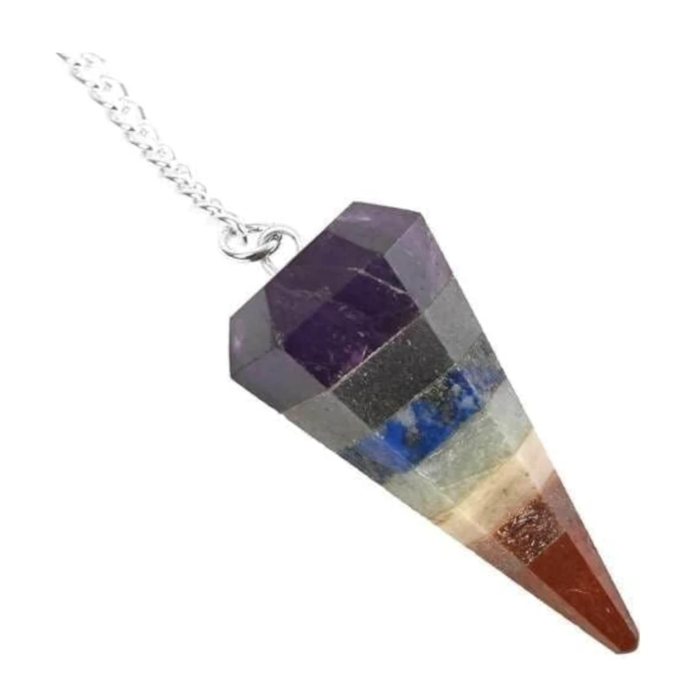 Agatesvibe "7 Chakra Stones Pendulum – Energy Healing & Dowsing Crystal | Reiki Pendulum with Chakra Chain & Ball for Meditation & Grids(Pack of 1) (Clear Crystal)