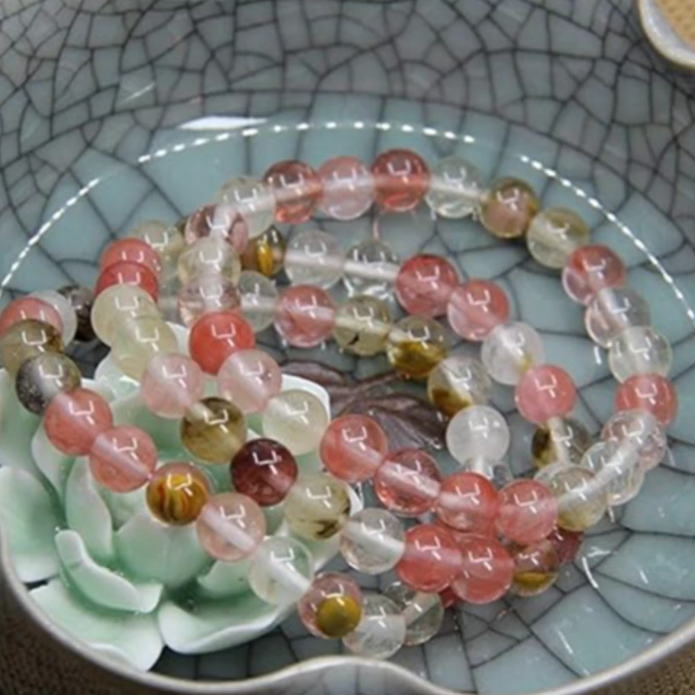 Agatesvibe Handmade Gem Semi Precious Gemstone 8mm Round Beads Stretch Bracelet 8mm Bead Size (Cherry Quartz)