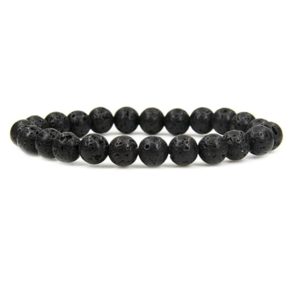 Agatesvibe Handmade Gem Semi Precious Gemstone 8mm Round Beads Stretch Bracelet 8mm Bead Size (Black Lava)