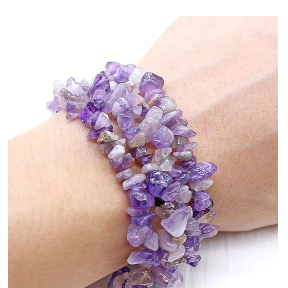 Agatesvibe Crystals Stretch Bracelet Irregular Beads Stretch Healing Crystals Chips Natural Gemstone for Women Jewelry Reiki Meditation (Pack of 1) (Deep Amethyst)