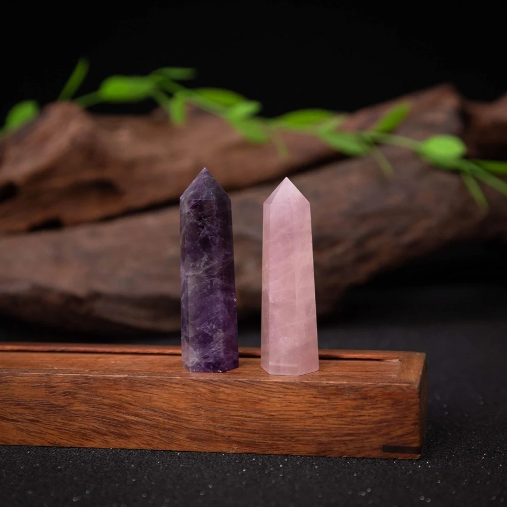 Agatesvibe Goege Bailey Amethyst Crystal Wand – Healing Stone | Faceted Reiki Chakra Meditation Tool for Energy Balancing & Spiritual Therapy (Pink Rose Quartz & Purple Amethyst)