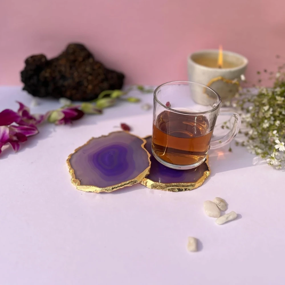 Agatesvibe Brazilian Agate Stone Coaster Beautiful Coaster Fit for Tea Cups Coffee Mugs and Glasses Perfect Table Accessories Tableware (4, Purple)