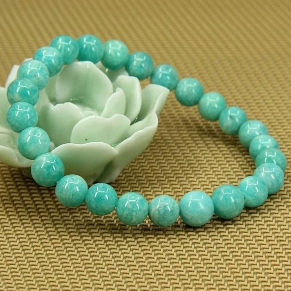 Agatesvibe Handmade Gem Semi-Precious Gemstone 8mm Round Beads Stretch Bracelet – 7" Unisex (Pack of 1) (Amazonite)