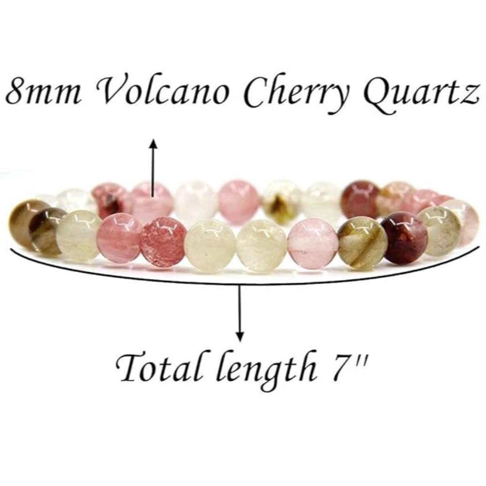 Agatesvibe Handmade Gem Semi Precious Gemstone 8mm Round Beads Stretch Bracelet 8mm Bead Size (Cherry Quartz)