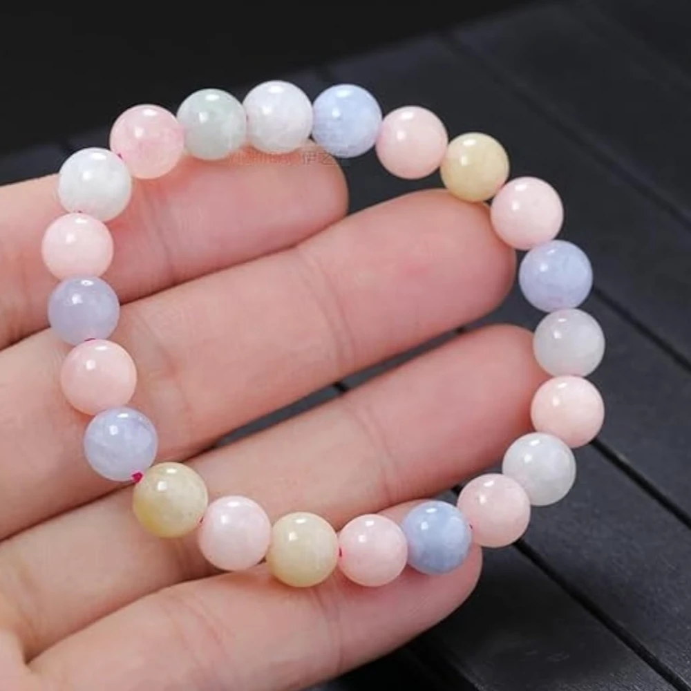 Agatesvibe Natural Certified 8mm Healing Crystal Bracelet | Stretchable, Suitable for Men and Women | for Chakra Balancing, Inner Peace, Abundance, and overall Well-being (Pack of 1) (Morganite)
