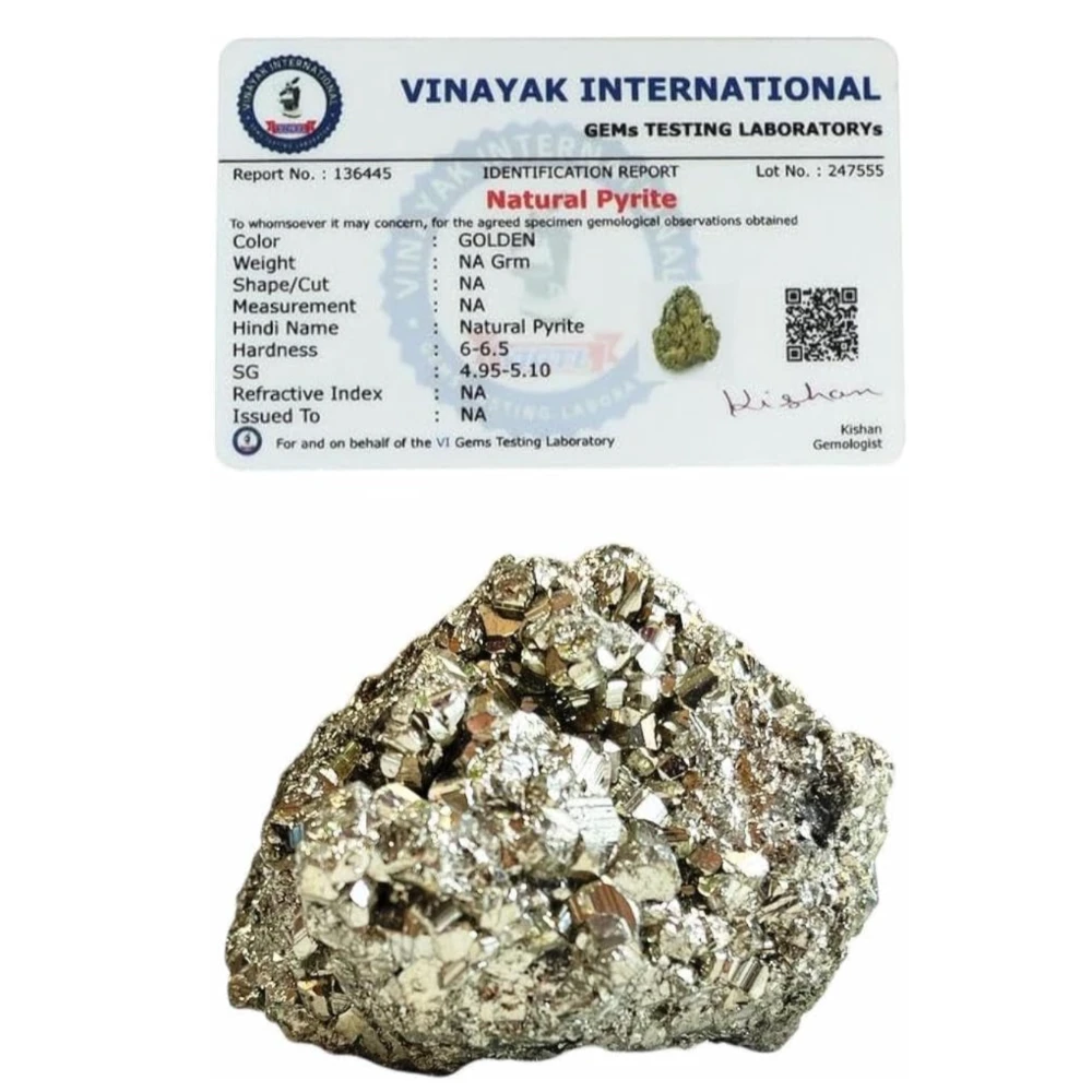 Agatesvibe Natural Energised Golden Pyrite Cluster Grade - Original Stone for Healing, Willpower, Money Manifestation, Vastu, and Business - Certified (Pack Of 1) (40-45 Gram)