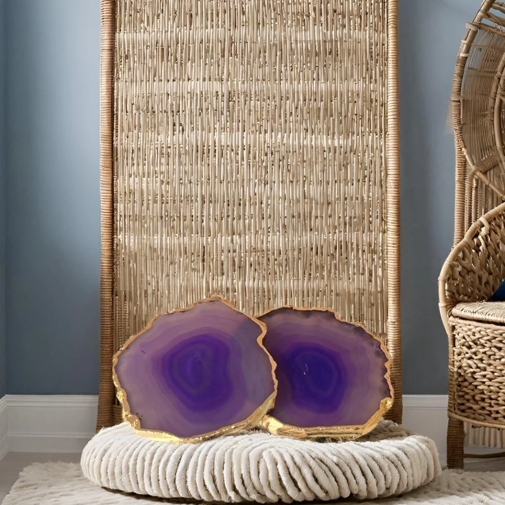 Agatesvibe Brazilian Agate Stone Coaster Beautiful Coaster Fit for Tea Cups Coffee Mugs and Glasses Perfect Table Accessories Tableware (1, Purple)