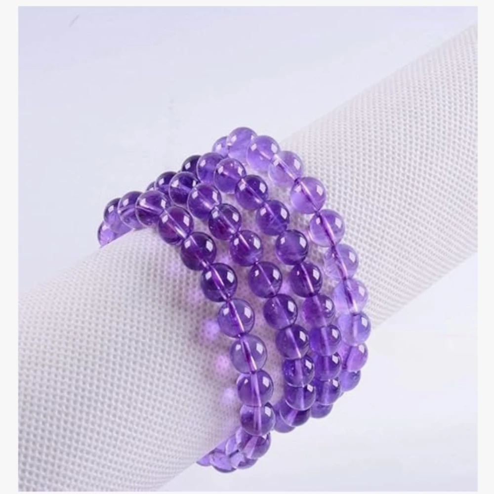Agatesvibe Handmade Semi-Precious Gemstone Beaded Bracelet – 8mm Round Stretch Bracelet (7") for Unisex (Pack of 1) (Light Amethyst)