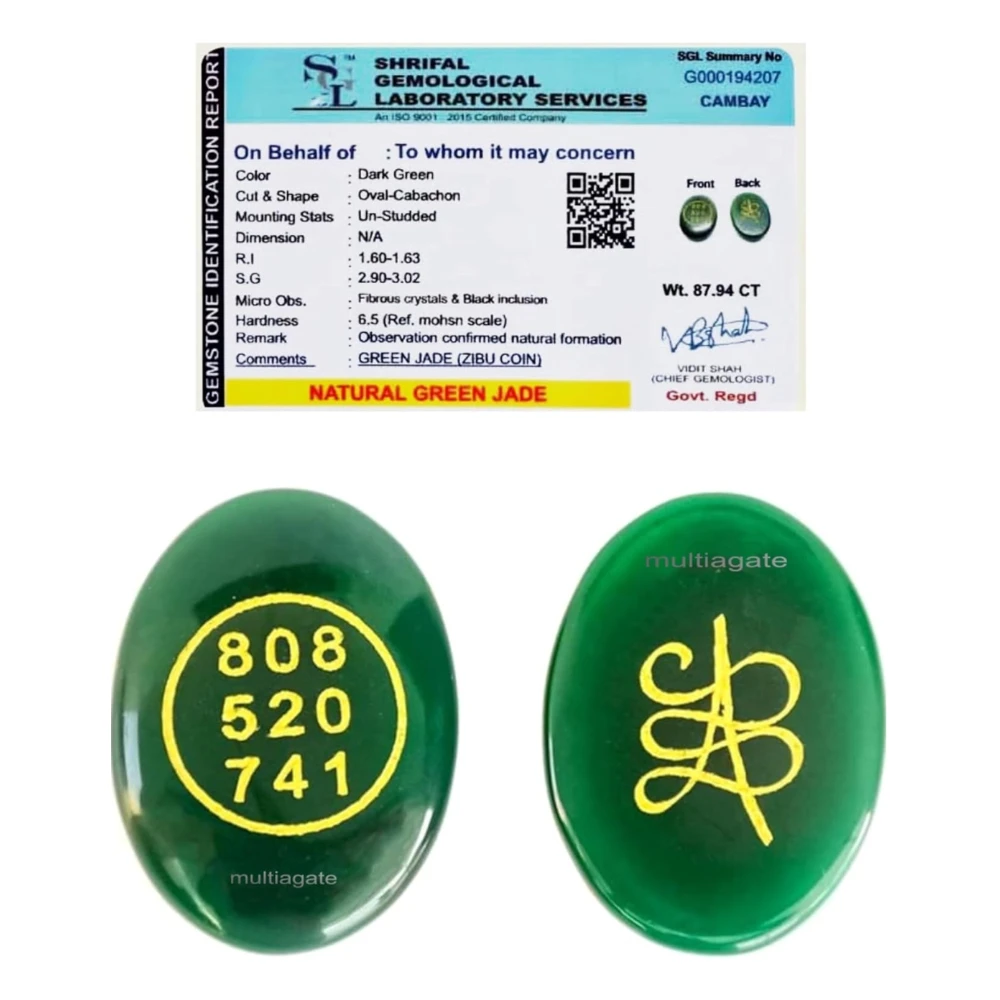 Agatesvibe Green Jade Crystal Money Switch Word & Zibu Symbol of Prosperity Natural Money Stone Oval Shape Cabochon Switchwords Gemstone for Reiki Crystal Stone Healing (Pack of 2)