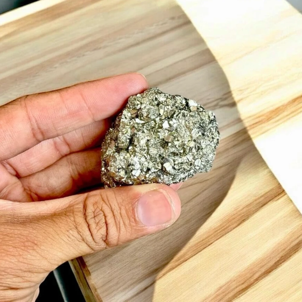 Agatesvibe Natural Energised Golden Pyrite Cluster Grade - Original Stone for Healing, Willpower, Money Manifestation, Vastu, and Business - Certified (Pack Of 1) (180 Gram Pyrite Stone)