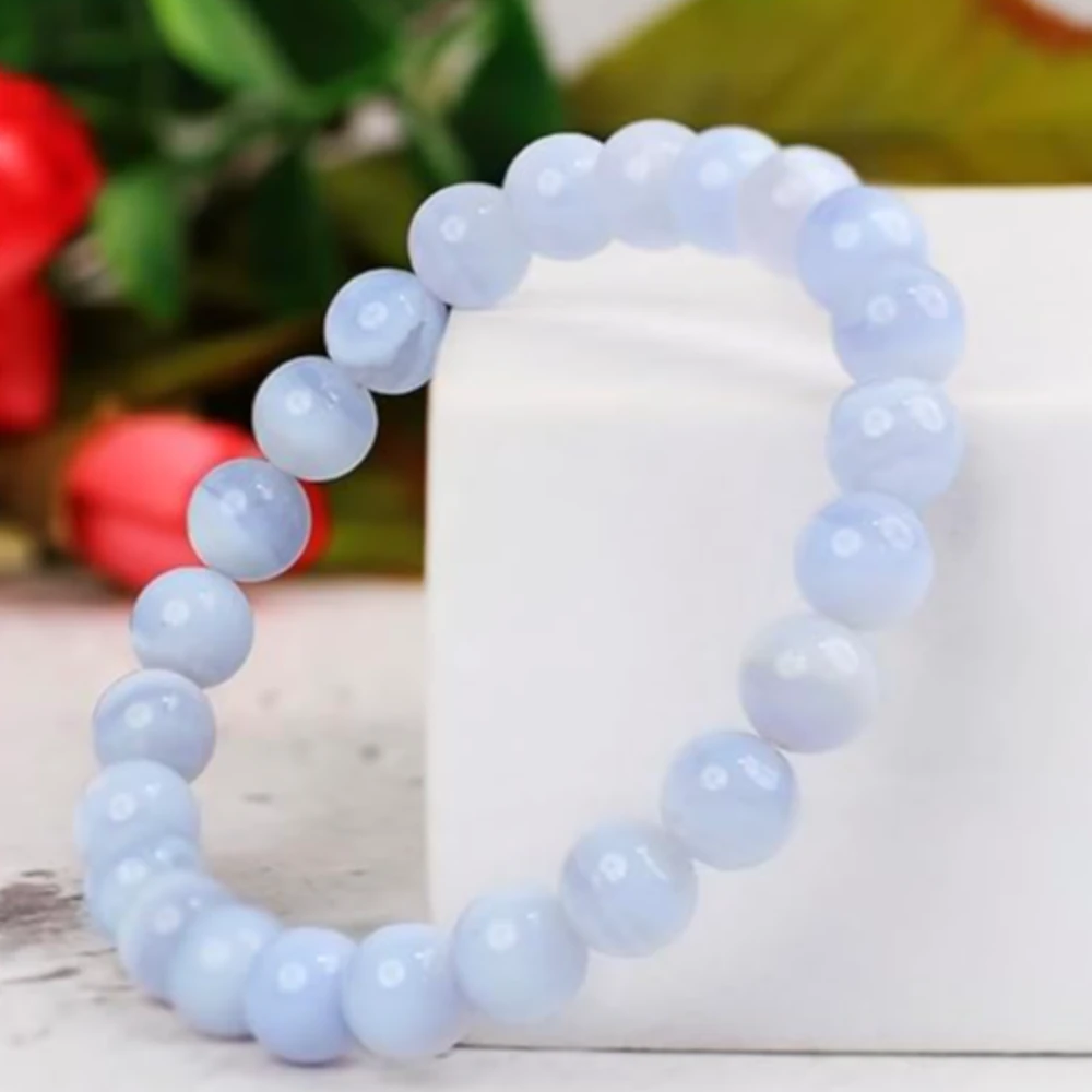 Agatesvibe Crystal Bracelet for Men & Women (8mm) | Gemstone Round Beads Bracelet for Girls | Elastic Casual Bracelet for Boys | Natural Reiki Feng Shui Healing Stone Bracelet for Unisex Adults (PAck of 1) (Colour: Blue Lace Agate)