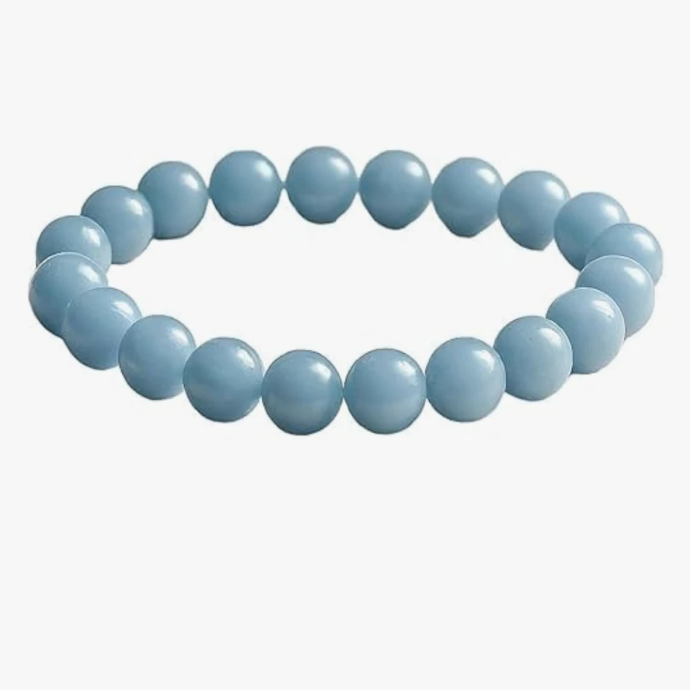Agatesvibe Natural Certified 8mm Healing Crystal Bracelet | Stretchable, Suitable for Men and Women | for Chakra Balancing, Inner Peace, Abundance, and overall Well-being (Pack of 1) (Angelite)