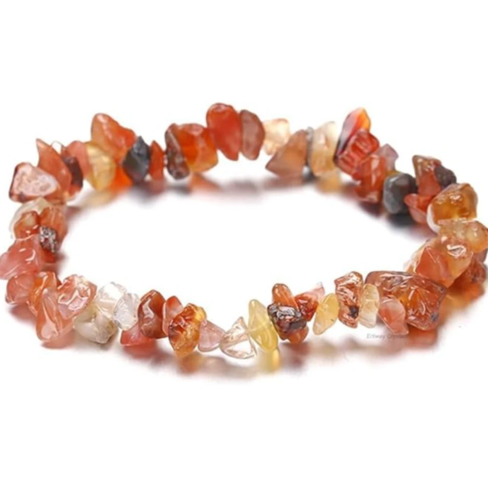 Agatesvibe Crystals Stretch Bracelet Irregular Beads Stretch Healing Crystals Chips Natural Gemstone for Women Jewelry Reiki Meditation (Pack of 1) (Carnelian)